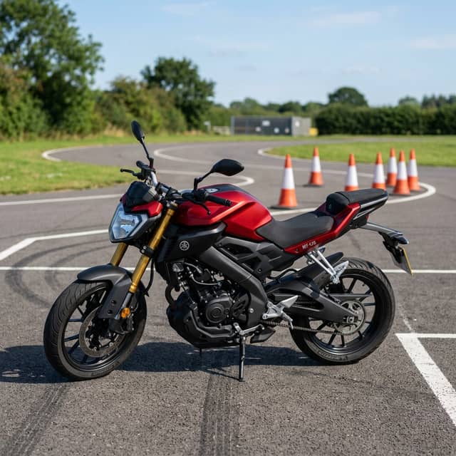 Moto de autoescuela de 125cc en circuito de examen del carnet A1