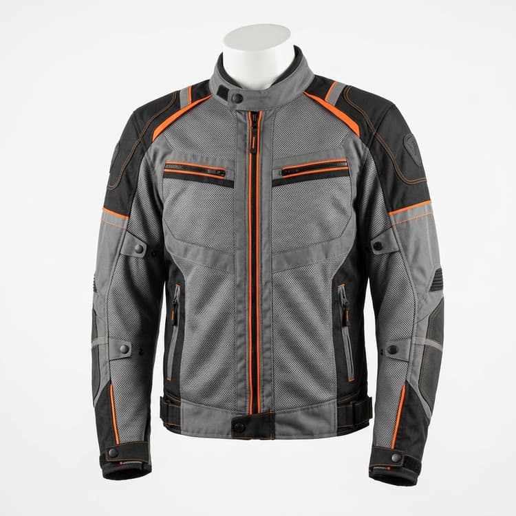 Chaqueta de moto de verano ventilada en gris y negro con paneles de malla y protecciones CE