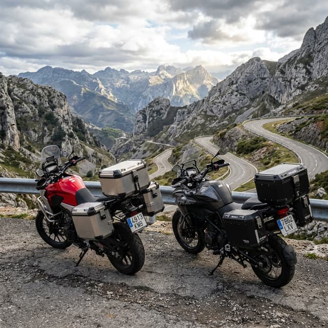 Honda CB500X y Benelli TRK 502 lado a lado en puerto de montaña