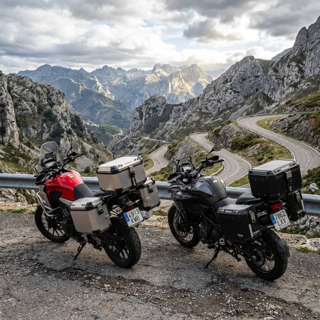 Honda CB500X y Benelli TRK 502 lado a lado en puerto de montaña