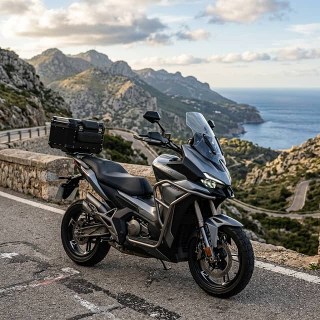 Zontes 552 G ADV crossover adventure scooter en una carretera de montaña